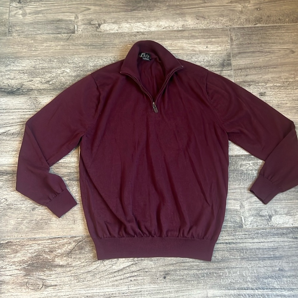 Jos A Bank Traveler Red Wine 100% Merino Wool 1/4 Zip Pullover Sweater XL #94
